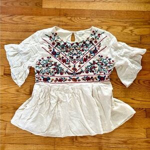 Umgee boho cream Embroidered V-Neck Peasant Top